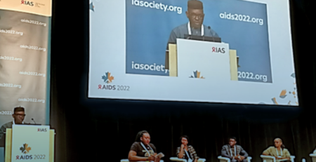 Mr Luc Armand H. Bodea, ICASA Director/SAA Coordinator speaking at AIDS 2022 Global Village, Montreal, Canada.