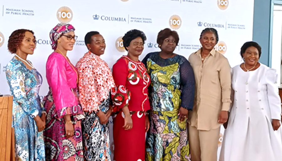 Left: First ladies from Botswana, Gambia, Kenya, Malawi, Mozambique, Namibia and Zimbabwe
