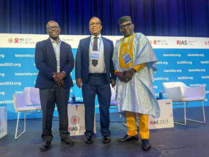 From Right to Left Dr Henry Nagai, Dr. Benard Madzima and Mr. Luc Bodea during IAS 2023 Satellite Session on, “ICASA 2023 Progress Report and Integrated Biological and Behavioural HIV