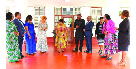 Health and Child Care Ambassador First Lady Dr Auxillia Mnangagwa shares a lighter moment with ICASA local secretariat and UN members after their meeting at Zimbabwe House yesterday.