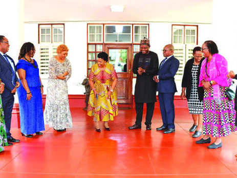 Health and Child Care Ambassador First Lady Dr Auxillia Mnangagwa shares a lighter moment with ICASA local secretariat and UN members after their meeting at Zimbabwe House yesterday.