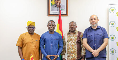 From Left: Mr. Luc Armand H. Bodea, Director of ICASA, along with the Director-General of the Ghana AIDS Commission and UNAIDS Country Director for Ghana, Dr. Héctor Sucilla Pérez, paid a courtesy visit to Ghana’s Minister for Health, Hon. Kwabena Mintah Akandoh, Accra, Ghana