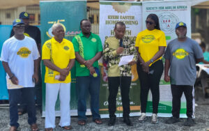 Kojo Antwi Boasiako. (Okyenhene Kyeame, lead organizer of the event); Mr. Emmanuel T. Kuadzi (SAA); Baffour Kwasi (Bankyi Sompahene) and Kwasi Twum-Barima Oware (Deputy Organizer) with special guests from the community.
